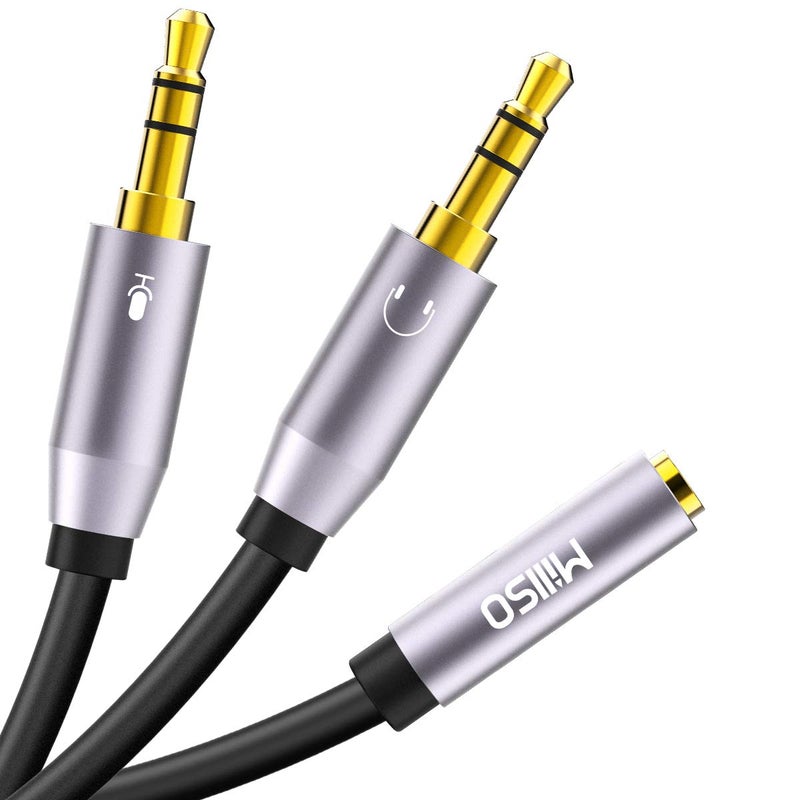 MillSO Headphone Splitter CTIA for Computer Y Jack Adapter 3.5mm 2 x 3 Pole TRS Male to 4 Pole TRRS Female Compatible for Smartphone Earphone PS4 Gaming Headset to PC - 12inch/30CM - Image 1